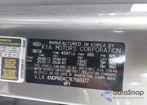 2019 Kia Sportage Lx z USA, uszkodzony, nr VIN KNDPM3AC7K7560377